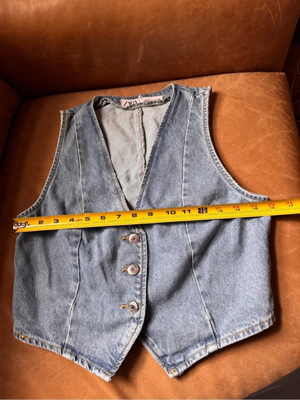 Zara Light Blue Denim Vest with Button Front western coastal layering summer - Picture 4 of 7
